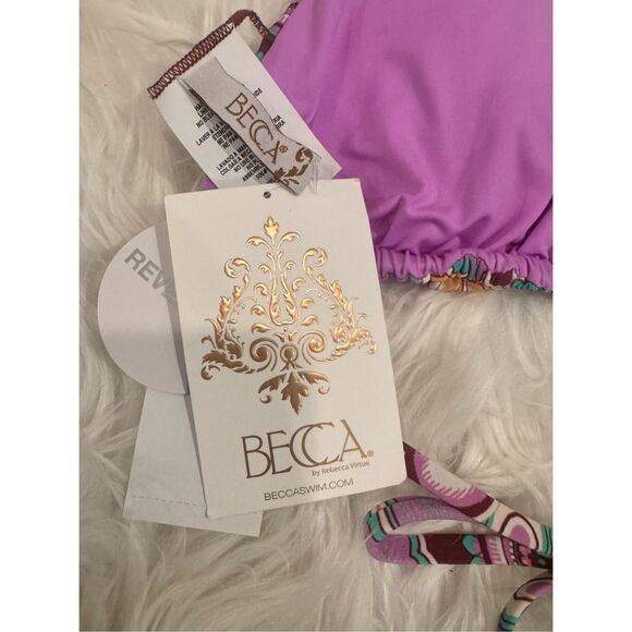 NWT BECCA Rebecca Virtue Groovy Cheryl Reversible Triangle Swim Top Multi Large - Picture 9 of 11